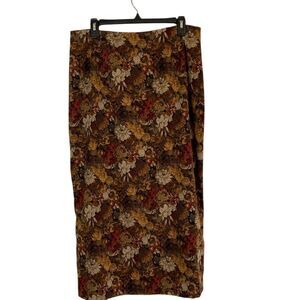 Briggs NY Womens Fall Floral Skirt 16 Brown Rust Back Zip‎ Maxi Cottagecore
